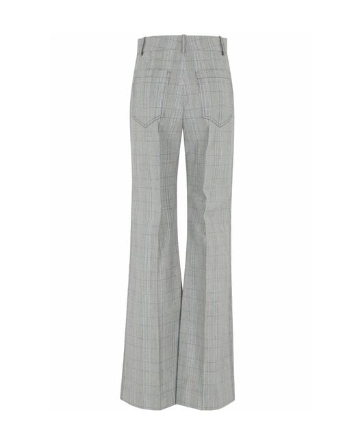 Victoria Beckham Gray Pinstriped Straight-Leg Trousers