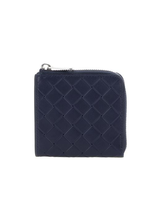 Bottega Veneta Blue Intrecciato Stamp Square Zip Around Wallet for men