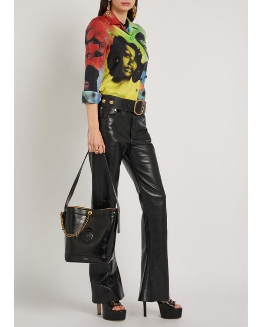 Versace Black Chain Small Leather Bucket Bag