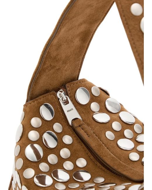 Khaite Brown Elena Small Stud-Embellished Suede Top Handle Bag