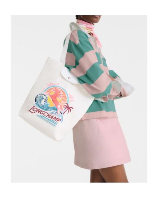 Longchamp White Le Pliage Collection Tote Bag