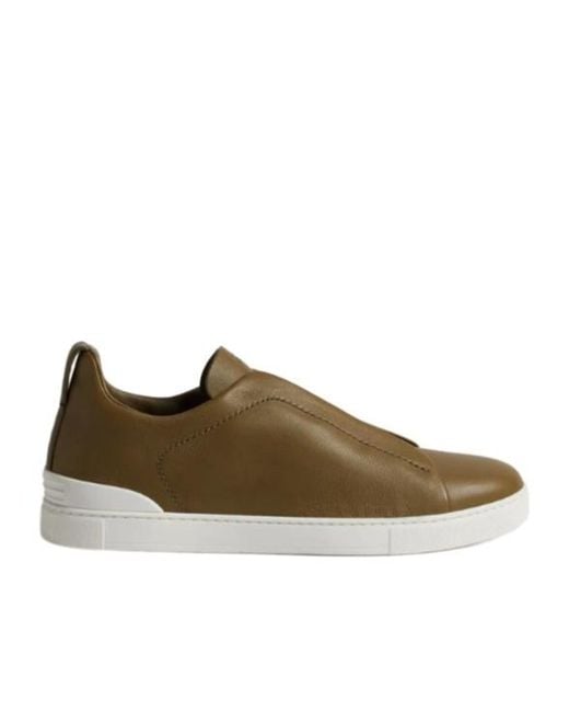 Zegna Brown Triple Stitch Sneakers for men