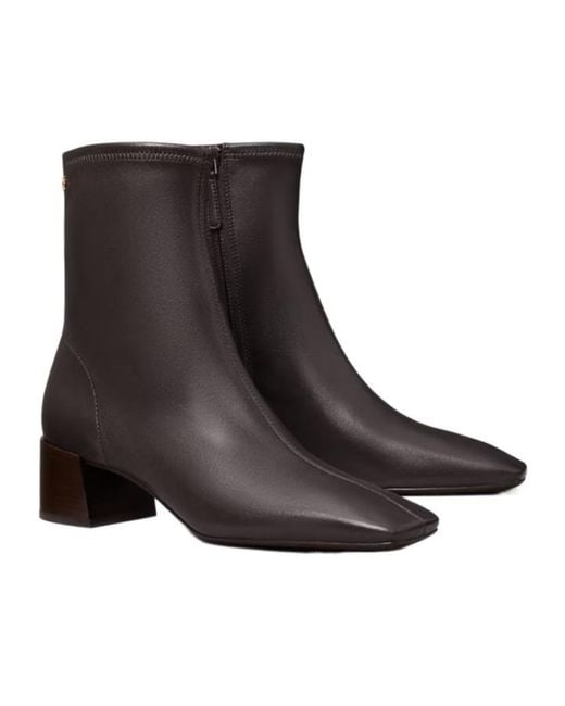 Tory Burch Black Logo Plaque Square-Toe Ankle Boots
