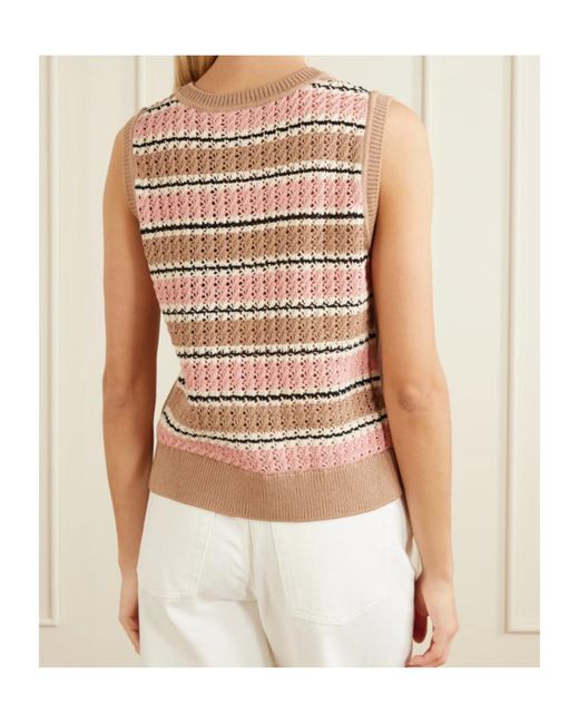 Varley Pink Deeley Striped Crochet Cotton Vest