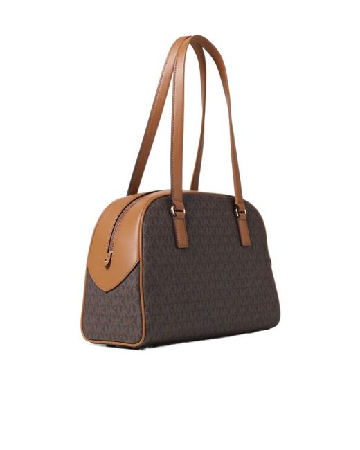 Michael Kors Brown Logo Zipper Shoulder Bag