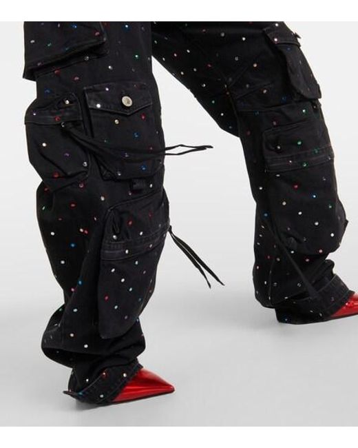 The Attico Black Fern Studded High-Rise Cargo Jeans