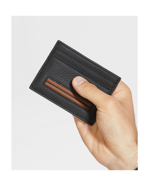 Zegna Gray Logo Embossed Card Holder for men