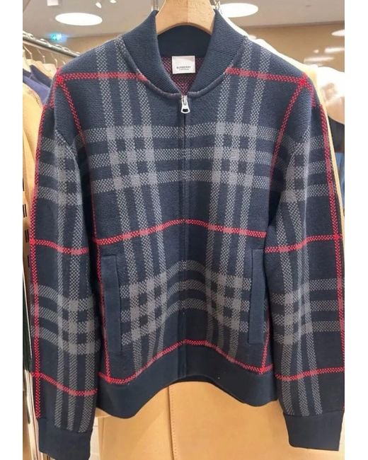 Burberry Gray Check Cardigan for men