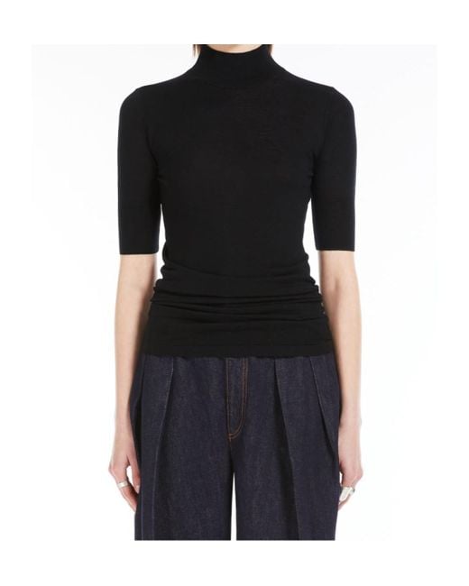Sportmax Black Short-Sleeved Wool Sweater