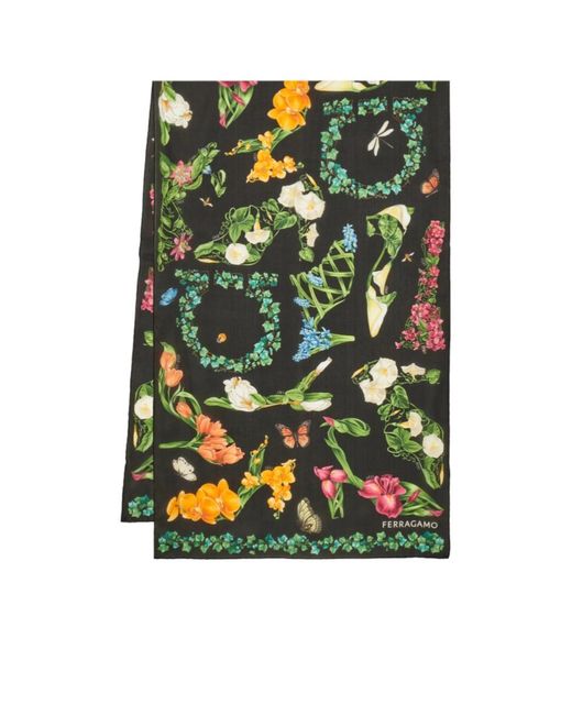 Ferragamo Green Eden Shoes Print Silk Scarf