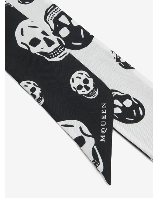 McQueen White Ribbon Skull Scarf