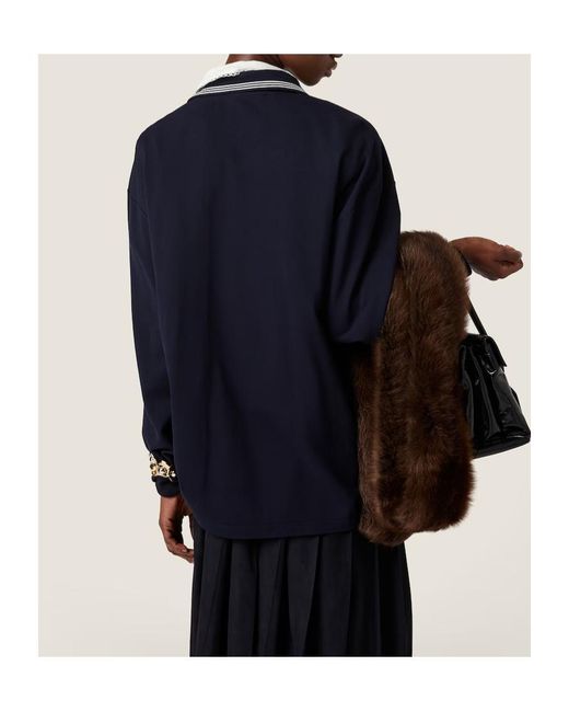 Miu Miu Blue Zip-Detailed Long-Sleeved Polo Shirt