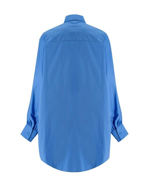 Ermanno Scervino Blue Floral Embroidered Curved Hem Shirt