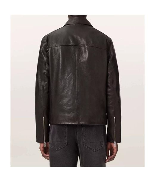 AllSaints Black Long-Sleeved Leather Jacket for men