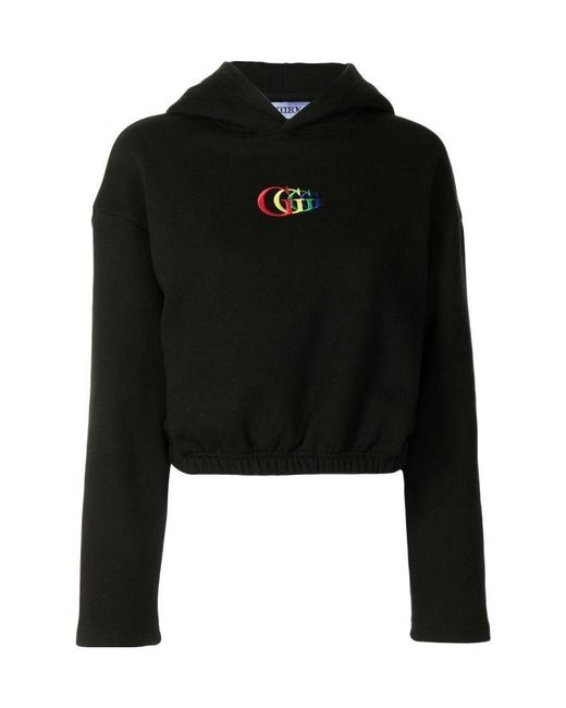 XOXOGOODBOY Black Logo-Embroidered Cropped Hoodie