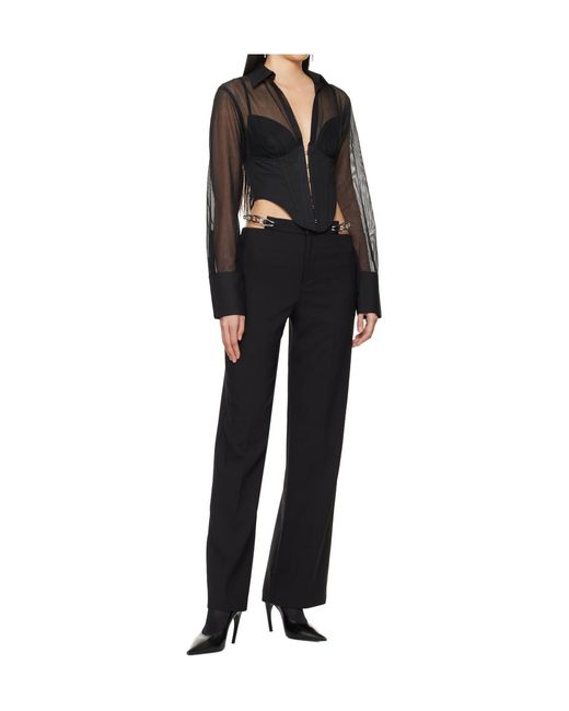 Dion Lee Black Chain-Link Wool-Blend Tailored Trousers