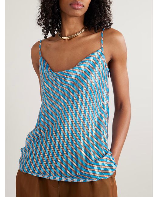 Dries Van Noten Blue Draped Striped Tank Top
