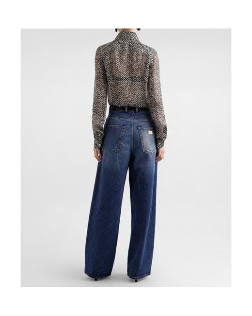 Dolce & Gabbana Gray Pleated-Collar Print Shirt