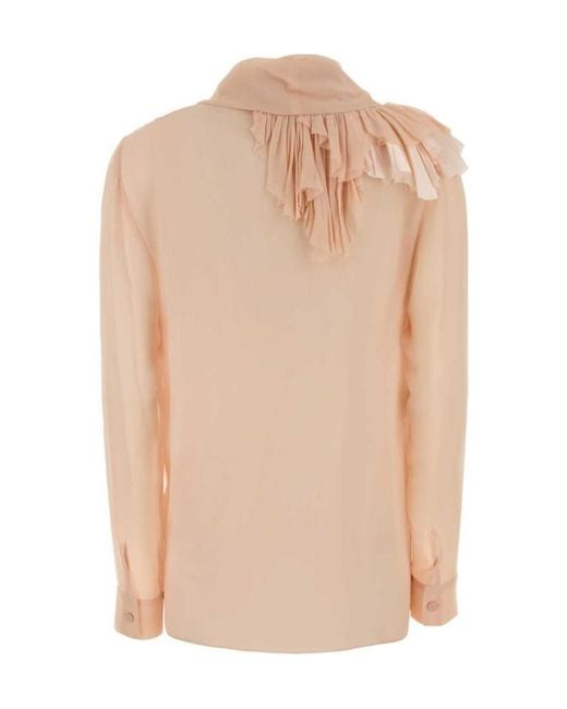 Alberta Ferretti Natural Ruffled Georgette Blouse