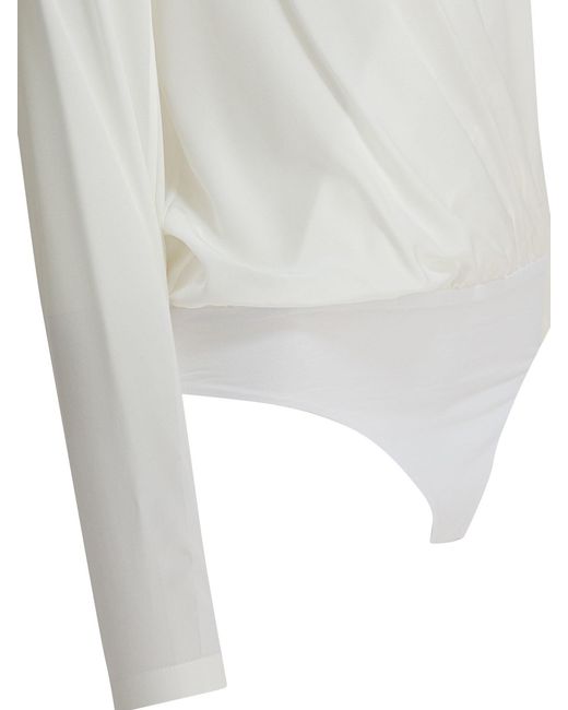 Brunello Cucinelli White V-Neck Long Sleeved Bodysuit