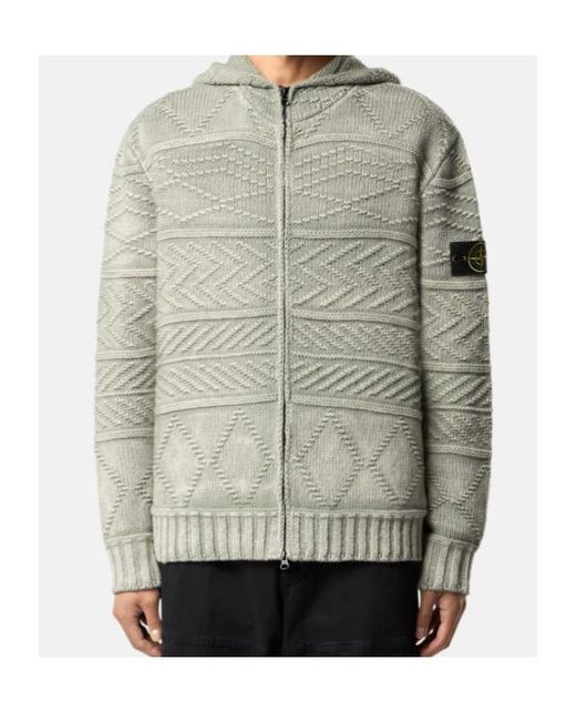 Stone Island Gray Oversized-Fit Zip-Up Hooded Jumper for men