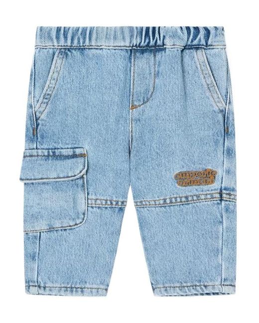 Emporio Armani Blue Logo-Embroidered Cargo Trousers