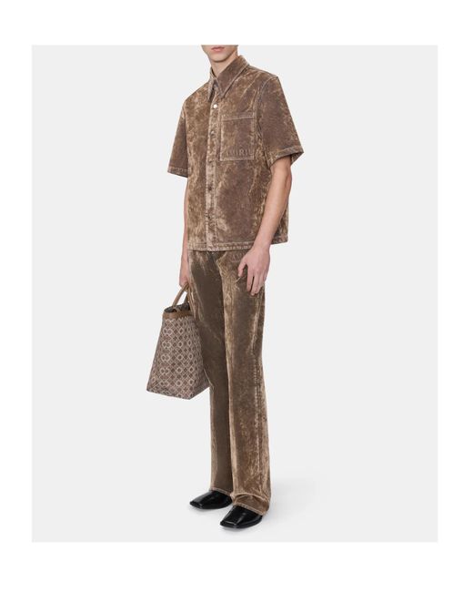 Amiri Brown Logo Embroidered Velvet Jeans for men