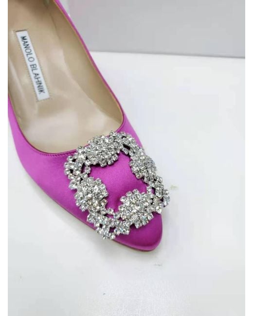 Manolo Blahnik Pink Logo Buckle High Heels