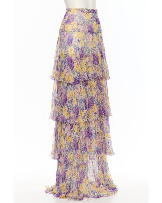 Valentino Pink Floral Tiered Maxi Skirt