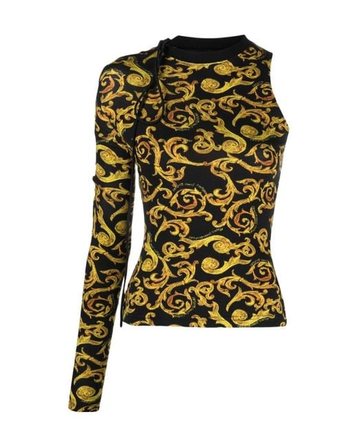 Versace Jeans Green Baroque Print Single-Sleeve Top