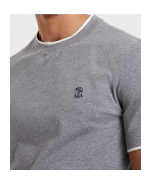 Brunello Cucinelli Gray Logo Embroidered Layered T-Shirt for men
