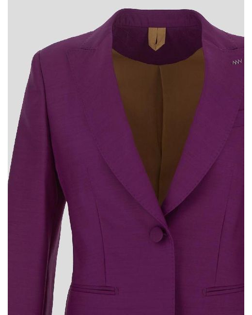 Max Mara Purple Single-Breasted Virgin Wool-Blend Blazer