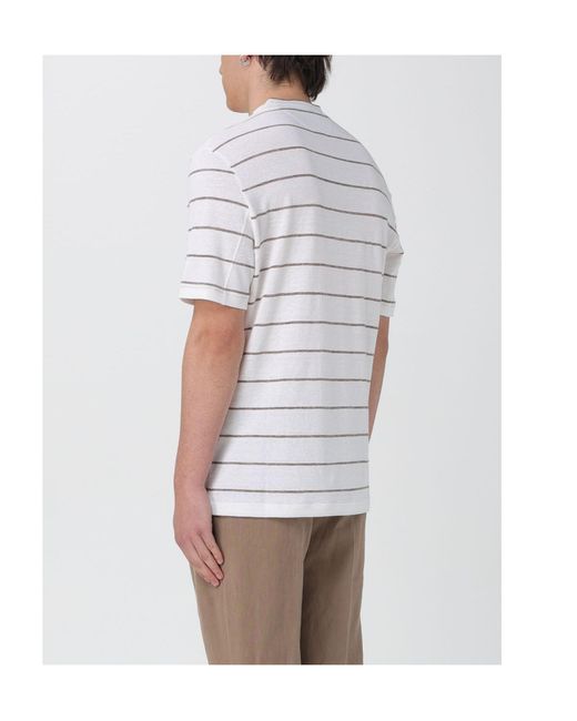 Brunello Cucinelli White Crew-Neck Striped T-Shirt for men