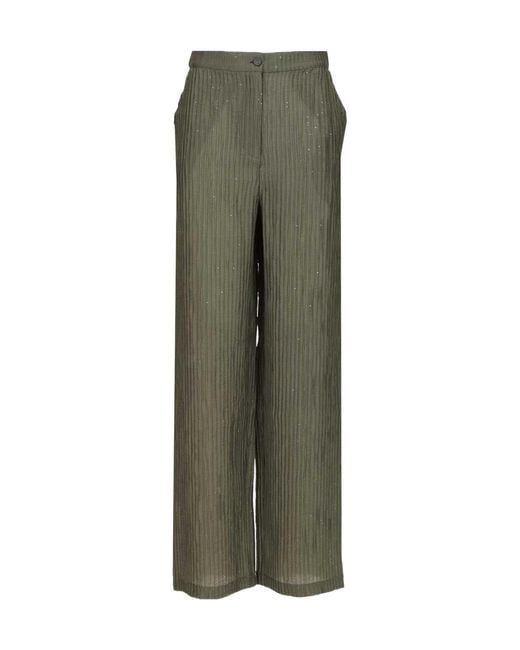 Emporio Armani Green Pleated Embellished Wide Leg Pants