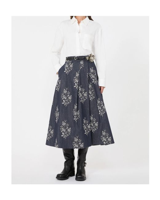 Weekend by Maxmara Gray Pleated Print Midi Skirt