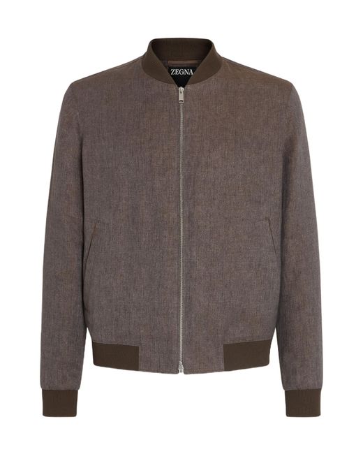 Zegna Brown Linen Bomber Jacket for men