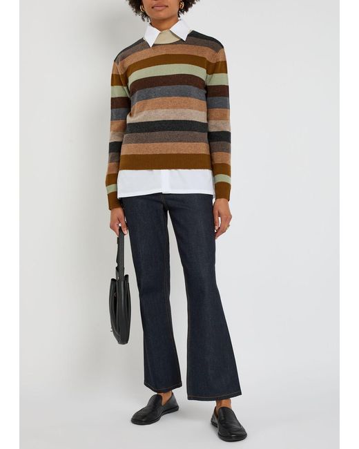 Tory Burch Brown Striped Wool Top