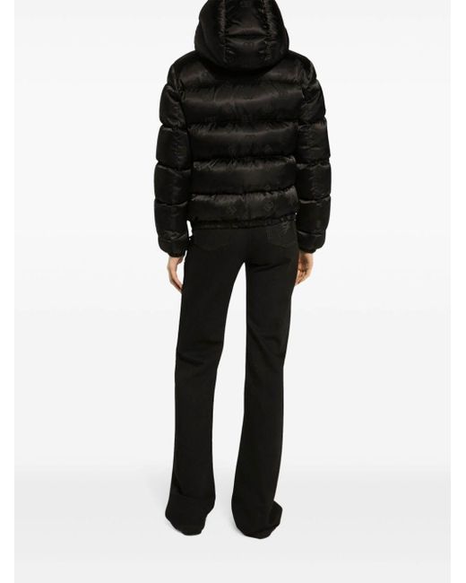 Dolce & Gabbana Black Padded Satin Jacquard Down Jacket With All-Over Dg Logo