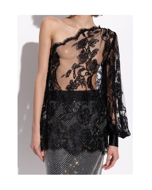 Dolce & Gabbana Black Chantilly Lace One-Shoulder Blouse