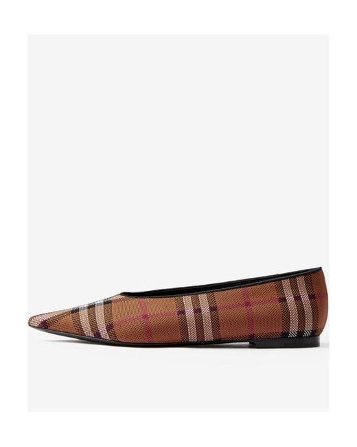 Burberry Brown Vintage-Check Pointed-Toe Ballerina Shoes