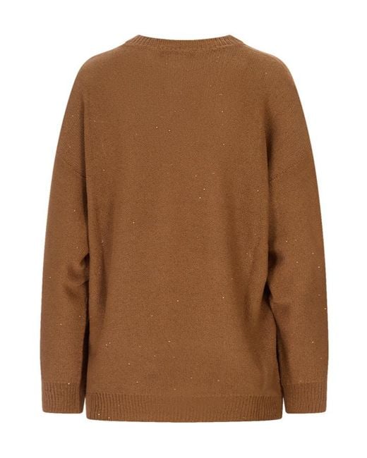 Fabiana Filippi Brown Sequin-Embellished Crewneck Jumper