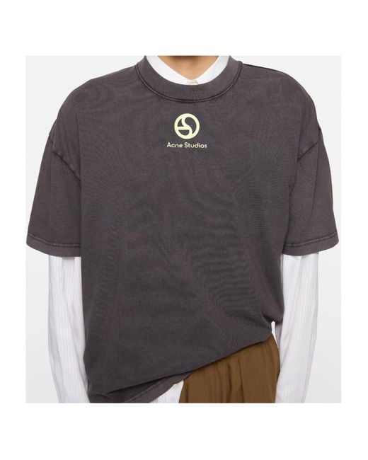 Acne Gray Logo-Print Organic Cotton T-Shirt for men