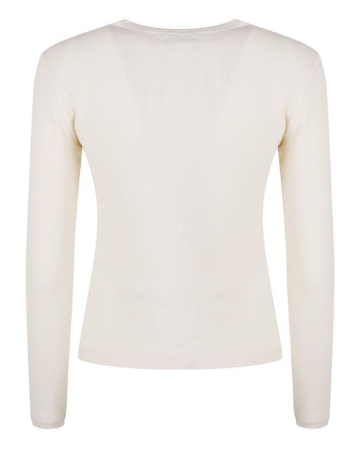 Miu Miu White Long-Sleeved Crewneck T-Shirt