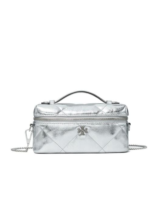 Tory Burch White Kira Diamond Quilted East West Crossbody Bag