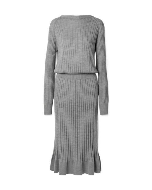 Proenza Schouler Gray Eden Ribbed Wool Blend Dress