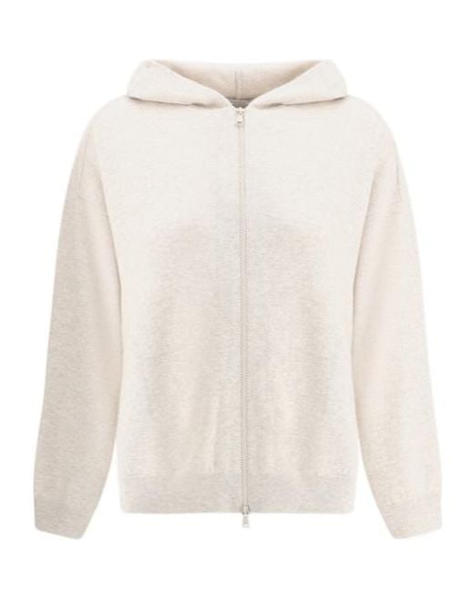 Brunello Cucinelli White Long-Sleeved Hooded Cardigan
