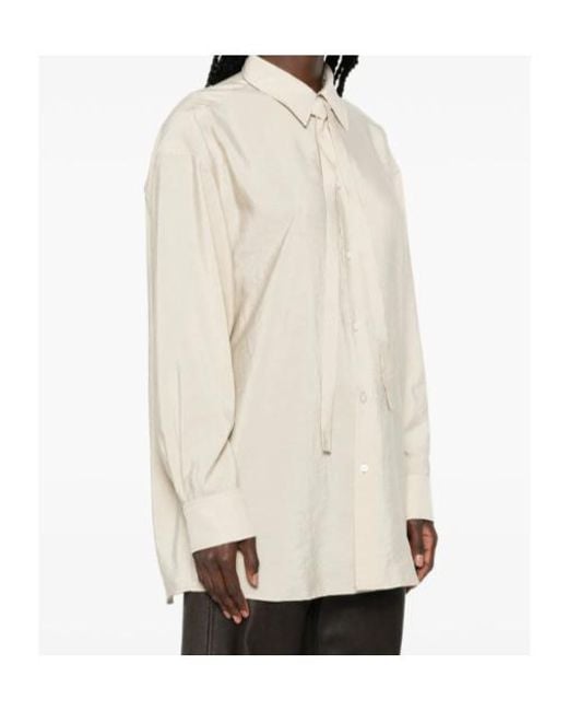 Lemaire White Tie-Neck Long-Sleeve Shirt