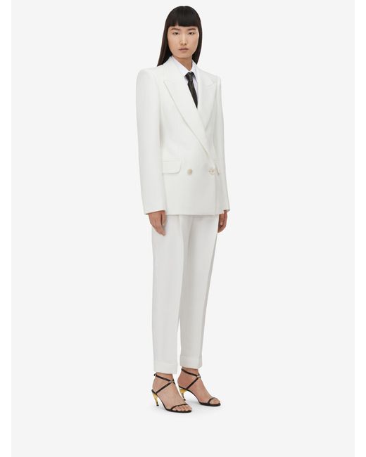 McQueen White Pleated Turn-Up Trousers