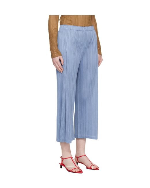 Pleats Please Issey Miyake Blue Slim Leg Pleated Trousers
