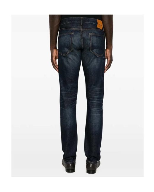 Tom Ford Blue Belt-Loop Logo-Patch Jeans for men